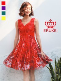 [送料無料][ERUKEI]レッド・パープル・グリーン・イエロー・立体斜線・プリント・ライン・ミニドレス・ワンピース[即日発送][大きいサイズあり]