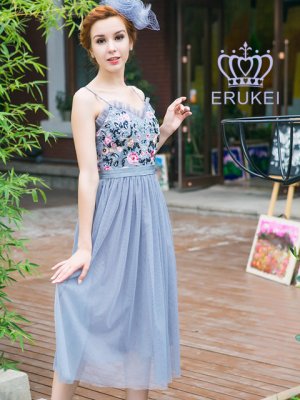 画像2: [送料無料][ERUKEI]刺繍・チュール・ミニドレス・ワンピース[即日発送][大きいサイズあり]