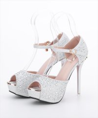 [BENEDETTA]シルバー・ブラック・オープントゥ・アンクルストラップ・ビジュー・ラメ・12.5cm・ハイヒール・パンプス[即日発送]