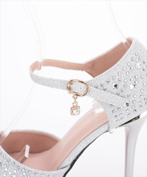 画像8: [BENEDETTA]ブラック・シルバー・オープントゥ・アンクルストラップ・ビジュー・ラメ・12.5cm・ハイヒール・パンプス[即日発送]