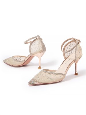 画像12: [送料無料][COMEX][Platino deux]プラチナドゥ・ゴールド・ブラック・シルバー・チュール・ラメ・ラインストーン・ポインテッドトゥ・アンクルストラップ・8cm・パンプス[即日発送]