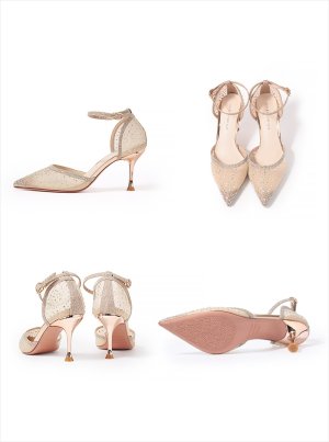 画像17: [送料無料][COMEX][Platino deux]プラチナドゥ・ゴールド・ブラック・シルバー・チュール・ラメ・ラインストーン・ポインテッドトゥ・アンクルストラップ・8cm・パンプス[即日発送]