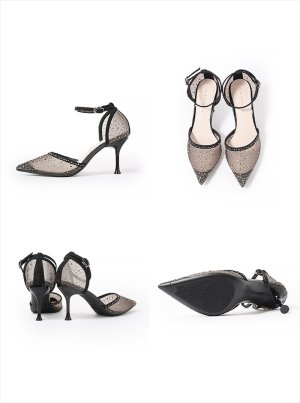 画像18: [送料無料][COMEX][Platino deux]プラチナドゥ・ゴールド・ブラック・シルバー・チュール・ラメ・ラインストーン・ポインテッドトゥ・アンクルストラップ・8cm・パンプス[即日発送]