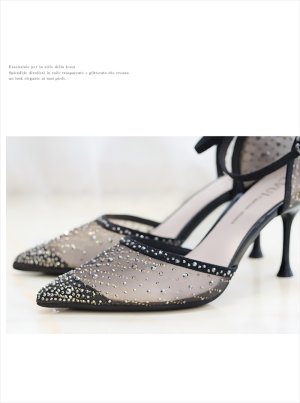 画像3: [送料無料][COMEX][Platino deux]プラチナドゥ・ゴールド・ブラック・シルバー・チュール・ラメ・ラインストーン・ポインテッドトゥ・アンクルストラップ・8cm・パンプス[即日発送]