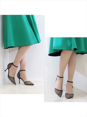 画像5: [送料無料][COMEX][Platino deux]プラチナドゥ・ゴールド・ブラック・シルバー・チュール・ラメ・ラインストーン・ポインテッドトゥ・アンクルストラップ・8cm・パンプス[即日発送]