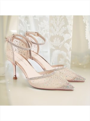 画像9: [送料無料][COMEX][Platino deux]プラチナドゥ・ゴールド・ブラック・シルバー・チュール・ラメ・ラインストーン・ポインテッドトゥ・アンクルストラップ・8cm・パンプス[即日発送]