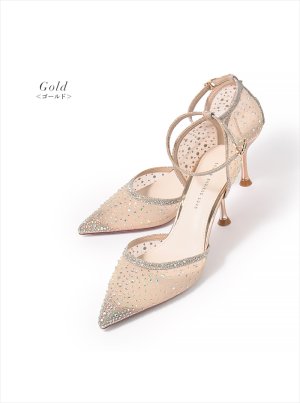 画像10: [送料無料][COMEX][Platino deux]プラチナドゥ・ゴールド・ブラック・シルバー・チュール・ラメ・ラインストーン・ポインテッドトゥ・アンクルストラップ・8cm・パンプス[即日発送]