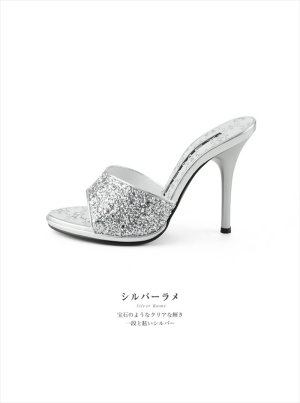 画像4: [送料無料][COMEX]シルバー・ブラック・ハイヒール・11cm・グリッターラメ・ミュール・サンダル[大きいサイズあり]