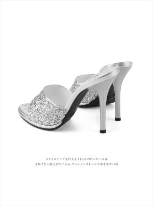 画像5: [送料無料][COMEX]シルバー・ブラック・ハイヒール・11cm・グリッターラメ・ミュール・サンダル[大きいサイズあり]