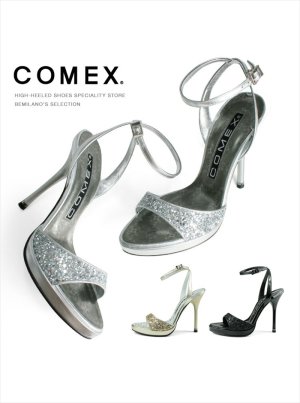 画像1: [送料無料][comex]シルバー・ゴールド・ブラック・ピンヒール・アンクルストラップ・12cm・ハイヒール・ラメ・サンダル[大きいサイズあり]
