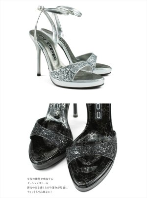 画像5: [送料無料][comex]シルバー・ゴールド・ブラック・ピンヒール・アンクルストラップ・12cm・ハイヒール・ラメ・サンダル[大きいサイズあり]