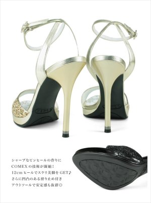 画像6: [送料無料][comex]シルバー・ゴールド・ブラック・ピンヒール・アンクルストラップ・12cm・ハイヒール・ラメ・サンダル[大きいサイズあり]