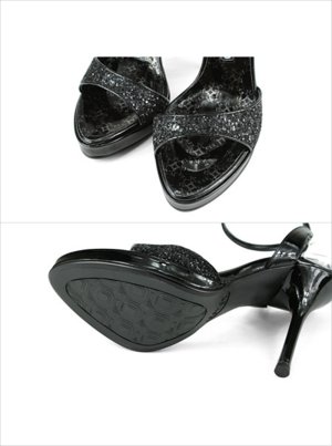 画像7: [送料無料][comex]シルバー・ゴールド・ブラック・ピンヒール・アンクルストラップ・12cm・ハイヒール・ラメ・サンダル[大きいサイズあり]