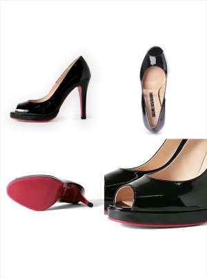 画像5: [送料無料][COMEX]ピンクベージュエナメル・ブラックエナメル・オープントゥ・ピンヒール・エナメル・厚底・ラメ・ハイヒール・ヒール10cm・パンプス[大きいサイズあり]