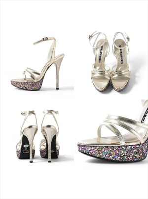 画像7: [送料無料][COMEX]シルバー・ゴールド・ブラック・ハイヒール・ピンヒール・ラメ・ヒール13cm・アンクルストラップ・厚底・サンダル[大きいサイズあり]
