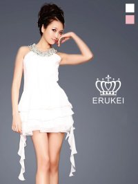 [送料無料][ERUKEI]シフォン・フリル・ミニドレス・ワンピース[即日発送]