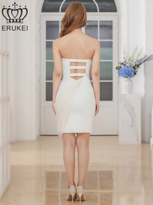 画像9: [送料無料][ERUKEI]オレンジ・ホワイト・ベア・シフォン・ドレープ・リボン・ビーズ・タイト・ミニドレス・ワンピース[即日発送]