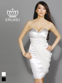 [送料無料][ERUKEI]ホワイト・ブラック・胸元ビジュー・ベア・シンプル・ミニドレス・ワンピース[即日発送][大きいサイズあり]