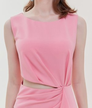 画像10: [送料無料][ERUKEI]グリーン・イエロー・ピンク・シンプル・タイト・ウエストカット・ミディアムドレス・ワンピース[即日発送][大きいサイズあり]