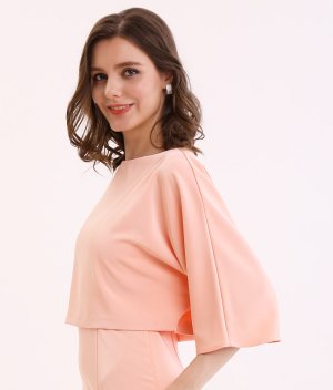 画像13: [送料無料][ERUKEI]ピンク・ブルー・ブラウン・シンプル・無地・レイヤード・ドルマンスリーブ・七分袖・タイト・ミニドレス・ワンピース[即日発送][大きいサイズあり]