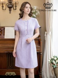 [送料無料][GINZA COUTURE]パープル・グリーン・ホワイト・ブラック・パールボタン・半袖・ツイード・ミニドレス・ワンピース[即日発送][大きいサイズあり]