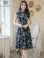 画像7: [送料無料][GINZA COUTURE]レッド・ブルー・イエロー・花柄・フリルリーブ・ハイウエスト・Aライン・ミディアムドレス・ワンピース[即日発送][大きいサイズあり]