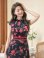画像4: [送料無料][GINZA COUTURE]レッド・ブルー・イエロー・花柄・フリルリーブ・ハイウエスト・Aライン・ミディアムドレス・ワンピース[即日発送][大きいサイズあり]