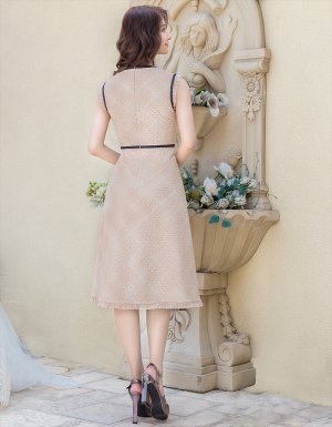 画像15: [送料無料][GINZA COUTURE]ネイビー・レッド・ベージュ・ツイード・フリンジ・パイピング・ノースリーブ・ハイウエスト・Aライン・ミディアムドレス・ワンピース[即日発送][大きいサイズあり]