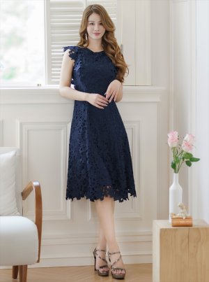 画像11: [送料無料][GINZA COUTURE]ホワイト・ネイビー・ワインレッド・ノースリーブ・ケミカルレース・Aライン・総レース・ミディアムドレス・ワンピース[即日発送][大きいサイズあり]