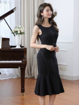 画像2: [送料無料][GINZA COUTURE]ブラック・ネイビー・ホワイト・ロイヤルブルー・ワインレッド・マーメイド・シンプル・ミディアムドレス・ワンピース[即日発送][大きいサイズあり]