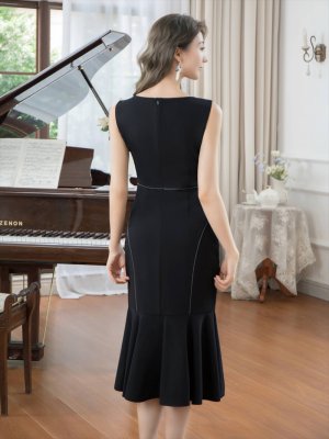 画像9: [送料無料][GINZA COUTURE]ホワイト・ブラック・ネイビー・ロイヤルブルー・ワインレッド・マーメイド・シンプル・ミディアムドレス・ワンピース[即日発送][大きいサイズあり]