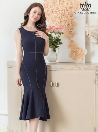 [送料無料][GINZA COUTURE]ネイビー・ホワイト・ブラック・ロイヤルブルー・ワインレッド・マーメイド・シンプル・ミディアムドレス・ワンピース[即日発送][大きいサイズあり]