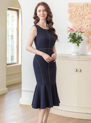 画像15: [送料無料][GINZA COUTURE]ホワイト・ブラック・ネイビー・ロイヤルブルー・ワインレッド・マーメイド・シンプル・ミディアムドレス・ワンピース[即日発送][大きいサイズあり]