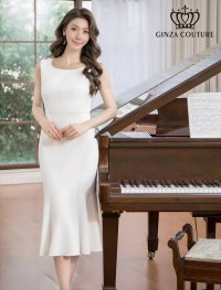 [送料無料][GINZA COUTURE]ホワイト・ブラック・ネイビー・ロイヤルブルー・ワインレッド・マーメイド・シンプル・ミディアムドレス・ワンピース[即日発送][大きいサイズあり]