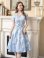 画像1: [送料無料][GINZA COUTURE]ブルー・ホワイト・イエロー・花柄・ジャガード・切り替え・Aライン・半袖・ミディアムドレス・ワンピース[即日発送][大きいサイズあり] (1)