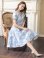 画像6: [送料無料][GINZA COUTURE]ブルー・ホワイト・イエロー・花柄・ジャガード・切り替え・Aライン・半袖・ミディアムドレス・ワンピース[即日発送][大きいサイズあり]