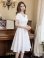 画像8: [送料無料][GINZA COUTURE]ブルー・ホワイト・イエロー・花柄・ジャガード・切り替え・Aライン・半袖・ミディアムドレス・ワンピース[即日発送][大きいサイズあり]