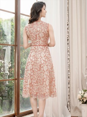 画像3: [送料無料][GINZA COUTURE]ブラウン・総レース・Aライン・ノースリーブ・上品・ミディアムドレス・ワンピース[即日発送][大きいサイズあり]