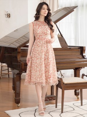 画像5: [送料無料][GINZA COUTURE]ブラウン・総レース・Aライン・ノースリーブ・上品・ミディアムドレス・ワンピース[即日発送][大きいサイズあり]