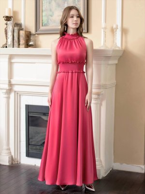 画像4: [送料無料][GINZA COUTURE]レッド・ラベンダー・パープル・ロイヤルブルー・ブルー・ピンク・ホワイト・ワインレッド・イエロー・首元フリル・シンプル・ウエストマーク・マキシ・アメリカンスリーブ・Aライン・ロングドレス [即日発送][大きいサイズあり]