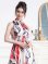 画像5: [送料無料][GINZA COUTURE]レッド×ブラック・イエロー×ブラック・ペイント柄・首元フリル・シンプル・ウエストマーク・マキシ・ノースリーブ・Aライン・ロングドレス[即日発送][大きいサイズあり]