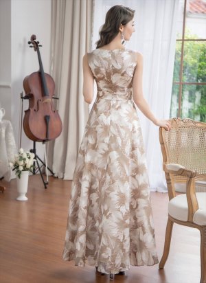画像3: [送料無料][GINZA COUTURE]ブラウン・ブラック・ピンク・ノースリーブ・花柄・大人カラー・ハイウエスト・Aライン・ノースリーブ・ロングドレス[即日発送][大きいサイズあり]