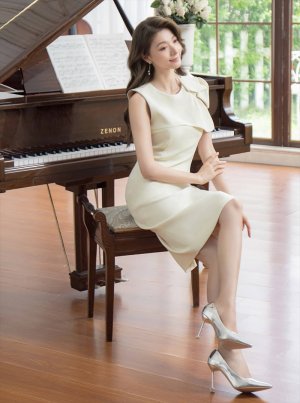 画像12: [送料無料][GINZA COUTURE]イエロー・アイボリー・シンプル・リボンモチーフ・ノースリーブ・タイト・ミディアムドレス・ワンピース[即日発送][大きいサイズあり]