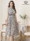 画像7: [送料無料][GINZA COUTURE]アイボリー・ベージュ×ブラック・ネイビー・フラワープリント・ボタン・襟付き・Aライン・ノースリーブ・シフォン・ミディアムドレス・ワンピース[即日発送][大きいサイズあり]