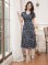 画像5: [送料無料][GINZA COUTURE]ブラック×ブルー・ホワイト×ブルー・半袖・プリント・Aライン・ミディアムドレス・ワンピース[即日発送][大きいサイズあり]