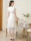 画像3: [送料無料][GINZA COUTURE]ホワイト・総レース・金糸・上品・Vネック・半袖・Aライン・ミディアムドレス・ ワンピース[即日発送][大きいサイズあり]