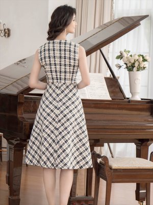 画像3: [送料無料][GINZA COUTURE]ブラック×イエロー・ブラック×レッド・チェック・ツイード・Aライン・ノースリーブ・ミディアムドレス・ワンピース[即日発送][大きいサイズあり]