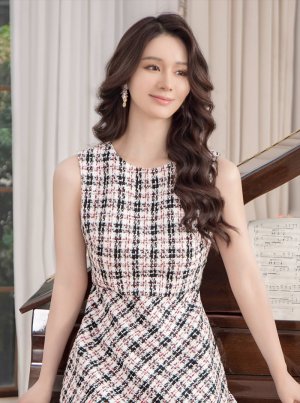 画像10: [送料無料][GINZA COUTURE]ブラック×イエロー・ブラック×レッド・チェック・ツイード・Aライン・ノースリーブ・ミディアムドレス・ワンピース[即日発送][大きいサイズあり]