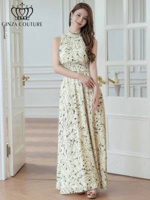 画像6: [送料無料][GINZA COUTURE]ベージュ・首元フリル・金糸・シフォン・ウエストマーク・マキシ・アメリカンスリーブ ・Aライン・ロングドレス[即日発送][大きいサイズあり]