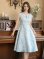 画像8: [送料無料][GINZA COUTURE]ピンク×ゴールド・ブルー・ピンク×シルバー・ホワイト・フラワープリント・金糸・Aライン・ミディアムドレス・ワンピース[即日発送][大きいサイズあり]